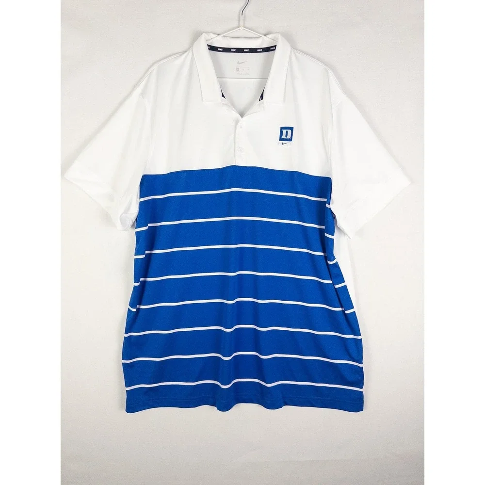 Nike Duke Blue Devils Striped Performance Polo Shirt Mens XXL White Blue Streetw